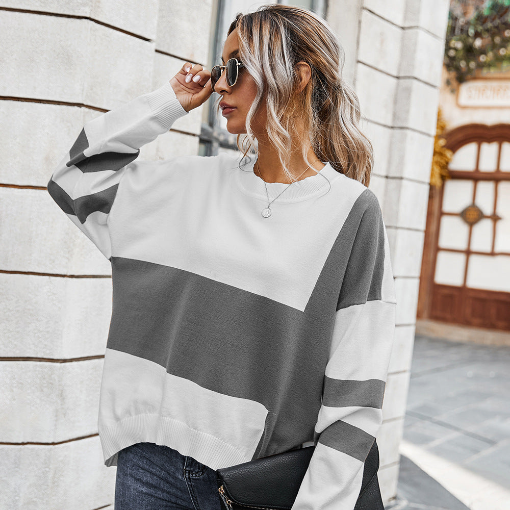 Fashion contrast stitching sweater