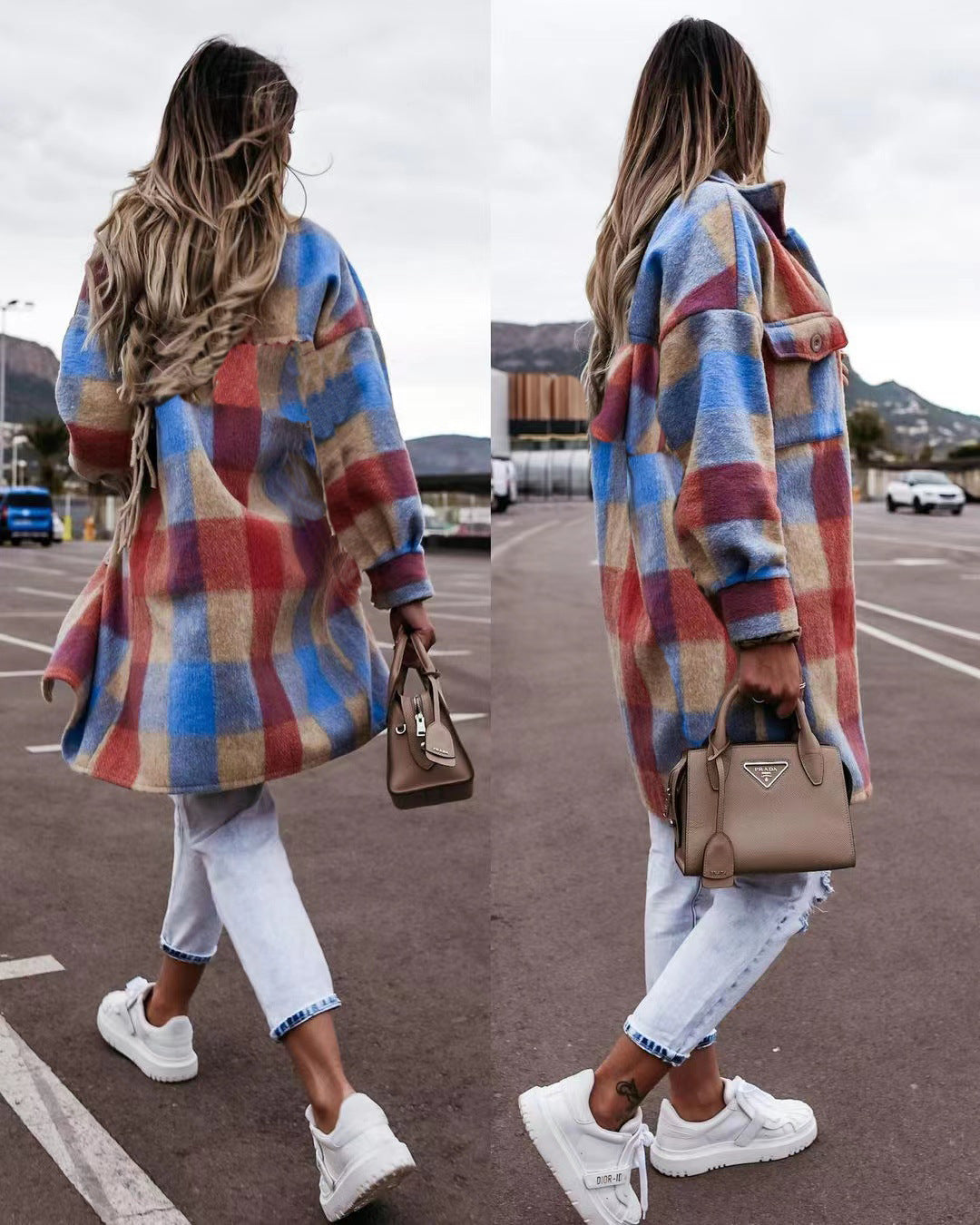 New Ladies Plaid Woolen Coat Jacket