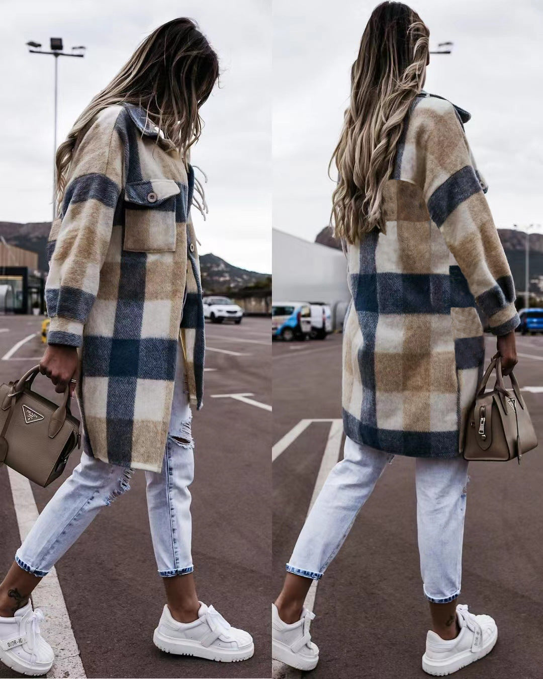 New Ladies Plaid Woolen Coat Jacket