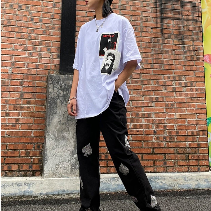 Summer High Street Love Diamond Jeans Female Ins Tide Loose Old Pants  Casual Trousers