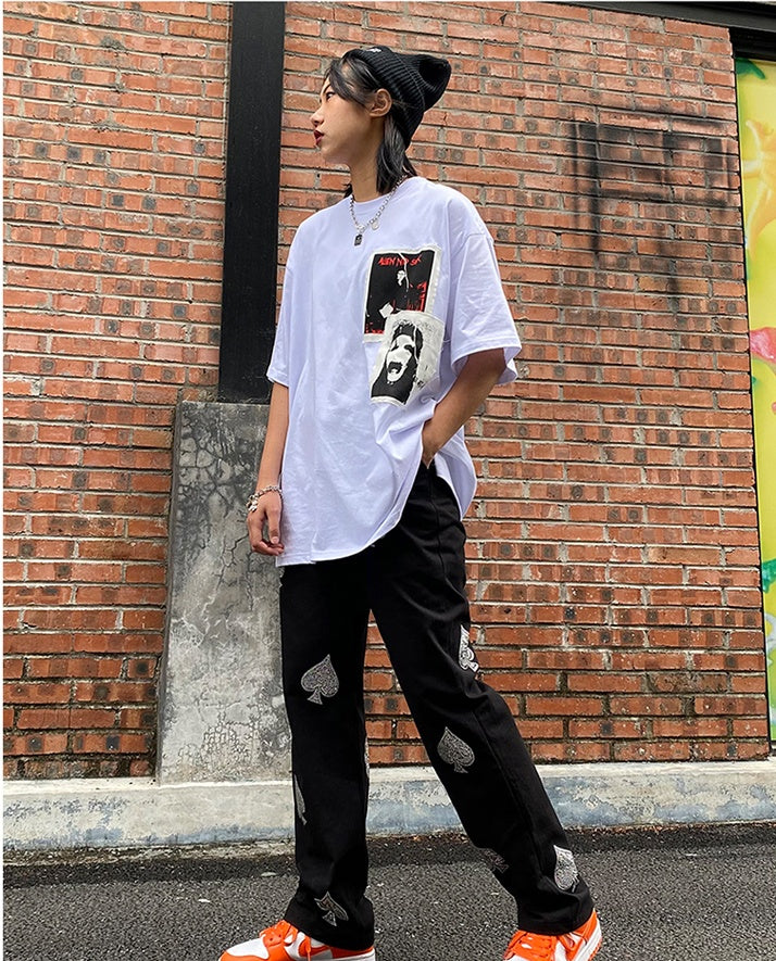 Summer High Street Love Diamond Jeans Female Ins Tide Loose Old Pants  Casual Trousers