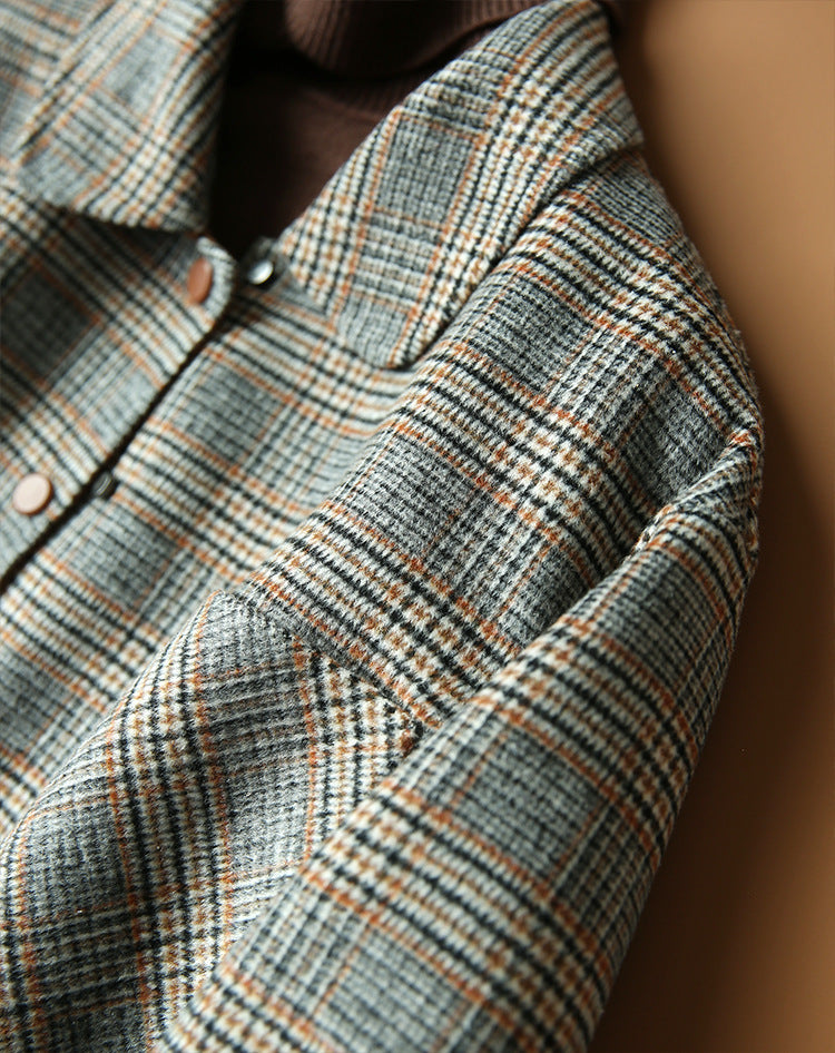 Handmade Plaid Woolen Coat Ladies Loose Casual