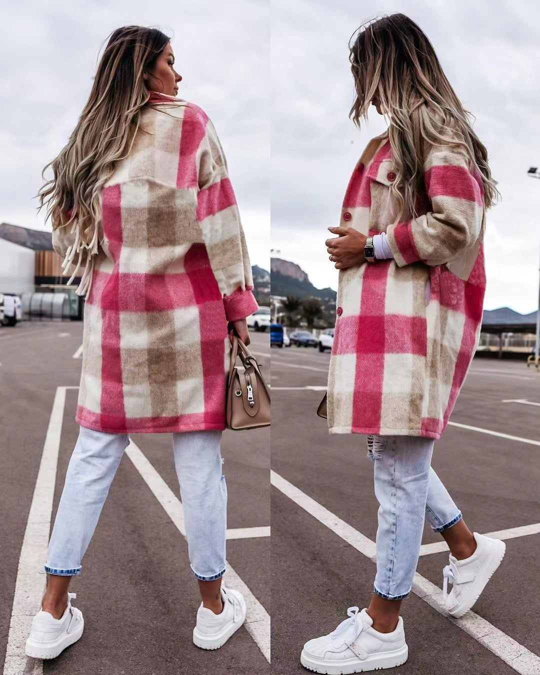 New Ladies Plaid Woolen Coat Jacket