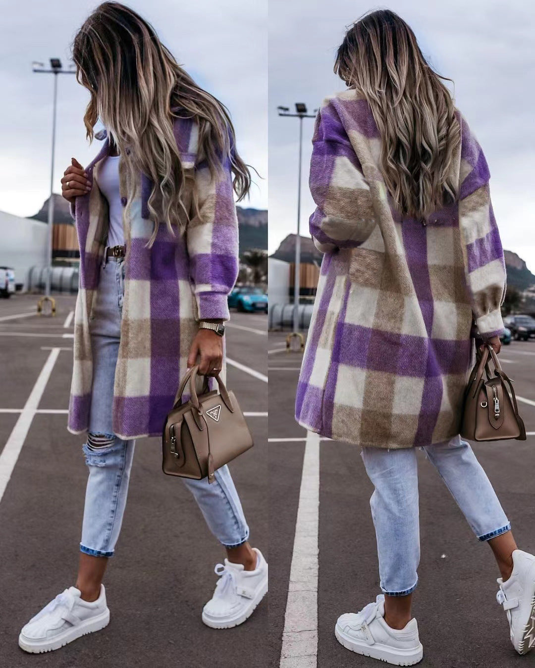 New Ladies Plaid Woolen Coat Jacket